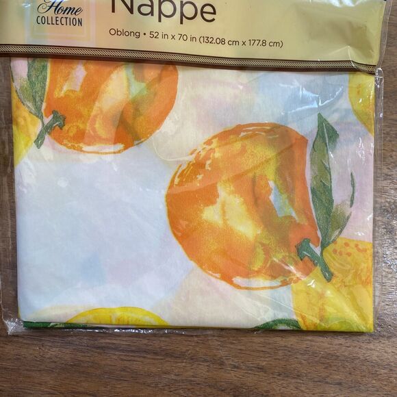 NEW Home Collection Flannel Back Tablecloth 52” X 70” Oblong Orange Yellow Fruit - Picture 4 of 6
